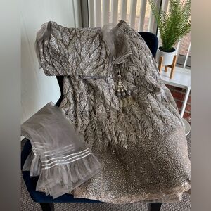 Elegant Silver and Gray Embroidered Dress